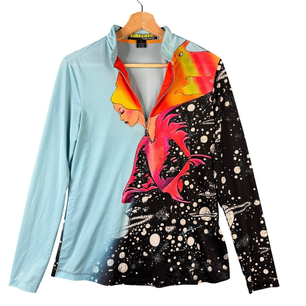 Sunsense Jamie Sadock Galaxy Space Graphic Quarter Zip Pullover Top Small